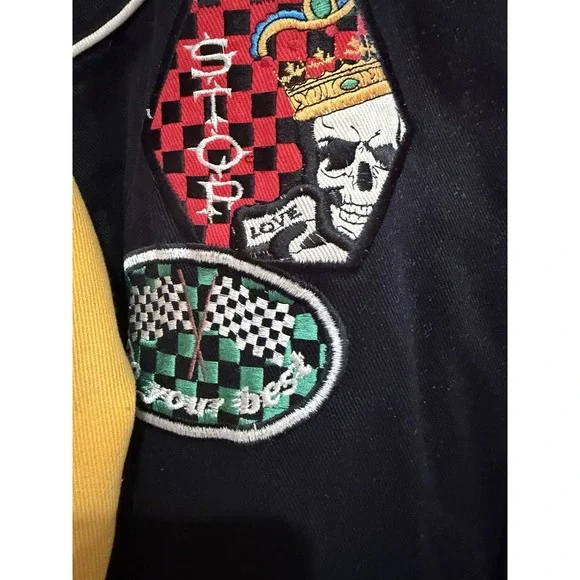 Vintage Y2K Blue Axes Snap Bomber Jacket Skulls Size XL - Picture 4 of 12